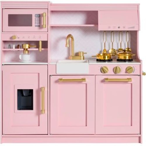 Best Choice Products Pretend Play Kitchen with Espresso Machine - Pink 502C with Herringbone