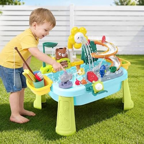 OKPOW Sturdy Water Table for Toddlers 1-2: No Tipping on Uneven Backyard | 4 Wide Legs & 3-Gal Sink Reduce Wobble by 80%