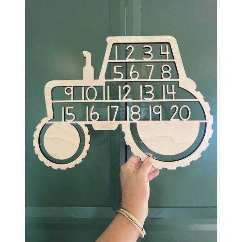 Tractor Number Sign: Laser Cut Birch Wood Farm Nursery Decor