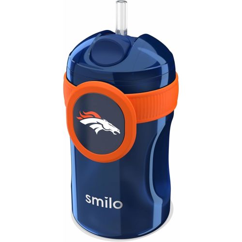 Smilo Straw Cup - Denver Broncos Officially Licensed NFL Sippy Cup - Baby and Toddler Cup with Weighted Silicone Straw and 8.5 oz Capacity - BPA-Free