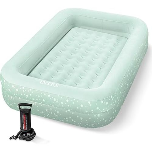 Intex Kids Travel Air Mattress Inflatable Bed with Raised Sides and Hand Pump - Portable Blow-Up Toddler Traveler Bed for Children's Naps or Sleep