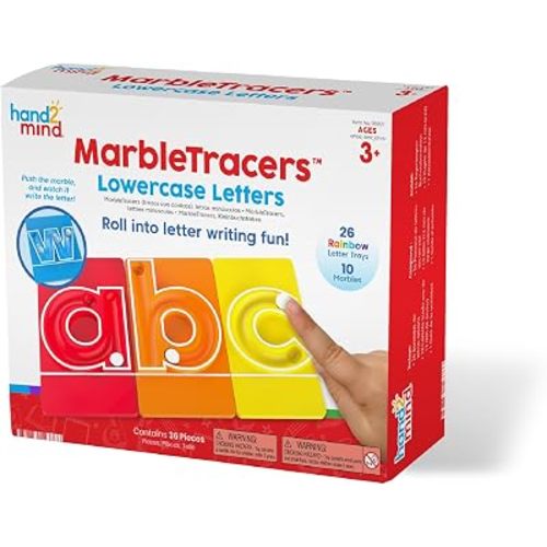 hand2mind MarbleTracers - Lowercase Letters, 24 Letter Tracing Trays, 10 Marbles, Preschool Learning Activities, Fine Motor Skills Toys, Kindergarten Centers for Classroom, Handwriting Practice