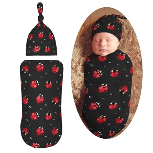 Ladybug Rain Newborn Swaddle Blankets Hat Sets Soft Baby Receiving Blanket Swaddle Sack for Baby Shower Infant Boy Girl Gift