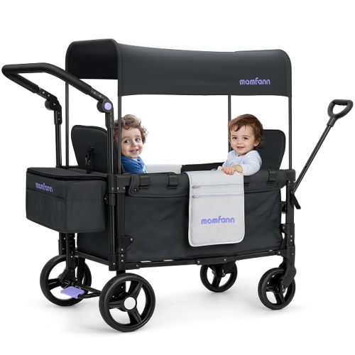 MOMFANN 2-Kid Wagon Stroller, Foldable Baby Wagon with Removable Canopy
