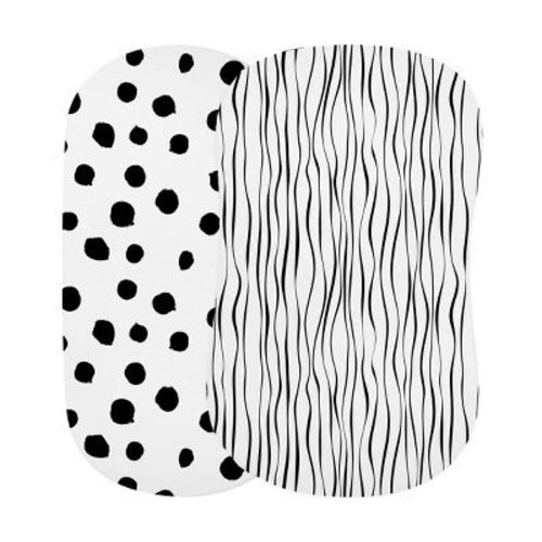 Ely’s & Co. Baby Fitted Bassinet Sheet 100% Combed Jersey Cotton White Abstract Stripes and Dots Black 2 Pack