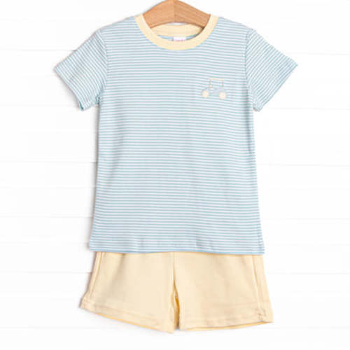 Course Cruisin' Pima Embroidered Short Set, Yellow and Mint Stripe – Stitchy Fish