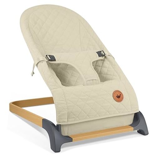 ANGELBLISS Baby Bouncer, Portable Bouncer Seat for Babies, Infants Bouncy Seat with Fabric, Natural Vibrations (Apricot)