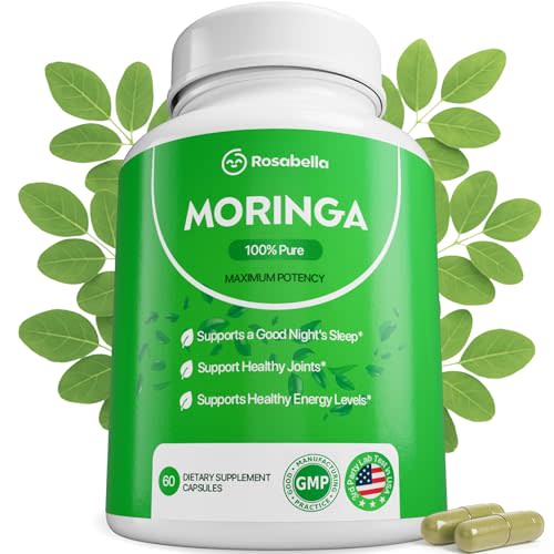 Rosabella Moringa Capsules - Pure Moringa Powder, Energy, Skin, Immune & Gut Health Superfood, Rich in Antioxidants, Essential Vitamins & Amino Acids, Natural Green Superfood Supplement - 60 Count