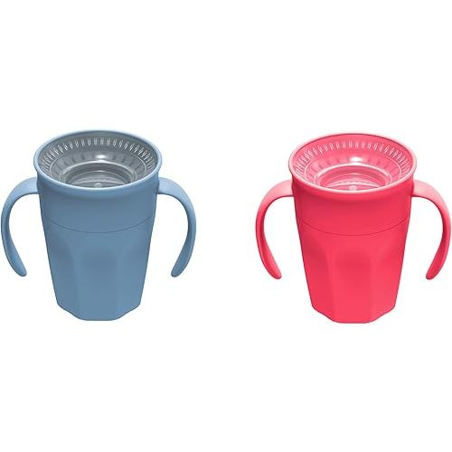 Dr. Brown's Milestones Cheers 360 Spoutless Transition Cup with Handles, Travel Friendly and Leak Free Sippy for Babies and Toddlers, Blue and Pink, BPA-Free, 7 oz/200 mL, 6m+