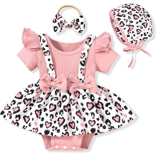 Unutiylo Preemie Newborn Baby Girl Clothes Romper Suspender Dress Summer Outfits Ruffle Short Sleeve Set