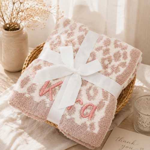 Dusty Leopard Print Baby Blanket with Personalized Name Embroidery,Soft Fuzzy Plush Toddler Blanket,Baby Shower Gift,G160703