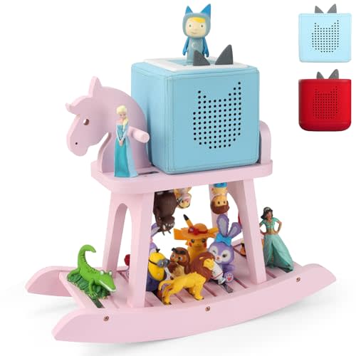 Taladad for Toniebox 2 and Toniebox 1 Tonie Shelf, Tonies Figures Tonies Storage,Magnetic Wooden Floating Shelves Compatible with Tonie Box Player Character (Pink, Horse)