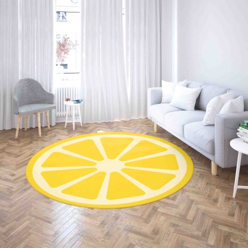 Lemon Slice Rug, Yellow Fruits Carpet, Fruit Lover Gift, Fun Food Home Decor, Kids Room Play Mat, Circle Kitchen Floor Mat