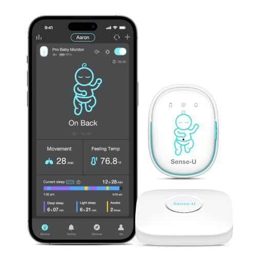Sense-U Pro Baby Monitor(Long Range) – Tracks Movement, Rollover & Temperature Anywhere for Better Sleep, Simple Clip-On Smart Tracker with Arousal Vibration, Audible Alerts & Sleep Analysis