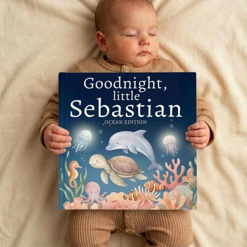 Personalized Ocean Bedtime Story Book, Custom Ocean Animals Bedtime Story Book, Underwater Nursery Keepsake Gift, Baby Shower Ocean Gift