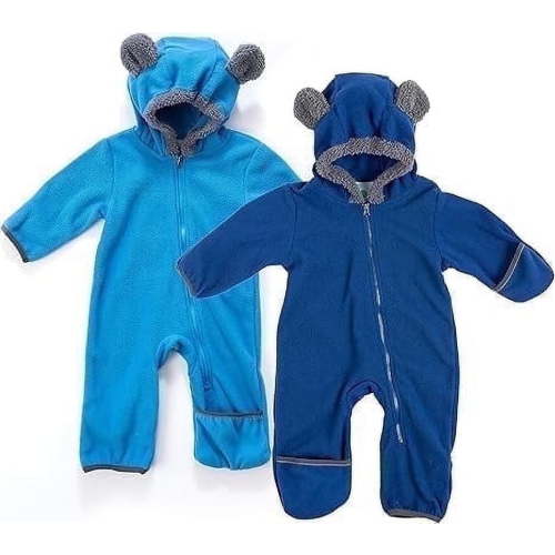 Cuddle Club Fleece Baby Bunting Bodysuit One Piece Hooded Romper Outerwear, 3T Blue Navy 2-Pack
