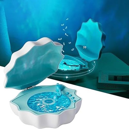 MACADAM Shell Speaker with Northern Lights Projector, Waves Vinyl Bluetooth Speaker with 7 Colors Mood Lamp and White Noise, Shell Lamp for Room Decor Gift for Kids (Blue)