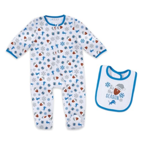 Infant & Newborn Detroit Lions WEAR by Erin Andrews Holiday Full-Zip Sleeper & Bib Set