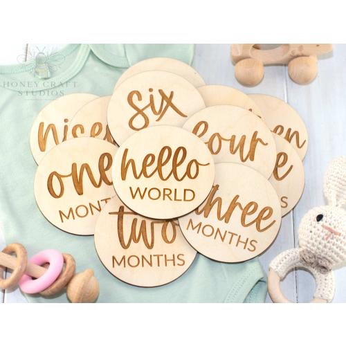 Baby Month Milestone Disc Personalized Monthly Wooden Milestone Marker Baby Month Sign Baby Name Sign Milestone Cards Hospital Name Keepsake