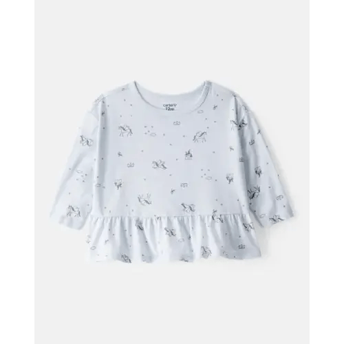 Baby Girl Unicorn Print Long-Sleeve Top - Blue | Carter's