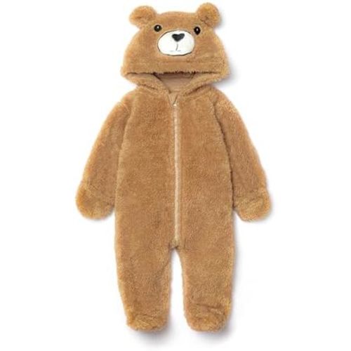 Baby Plush Long Sleeve Polar Fleece Jumpsuit With Bear Ears Baby Fleece Hooded Jumpsuit Infant Winter Outfit