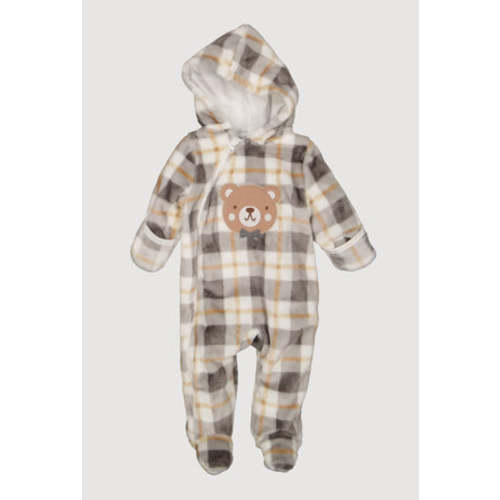 Baby Boys 0-9M Plaid Bear Patch Graphic Footed Jumpsuit