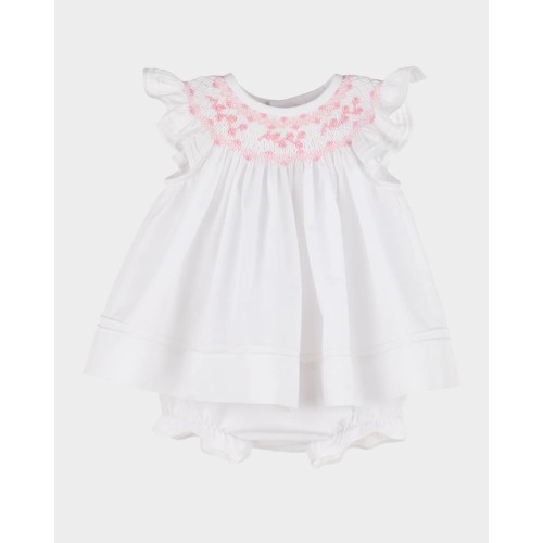 Girl's Smocked Bishop Dress W/ Bonner & Bloomers, Size Newborn-9M