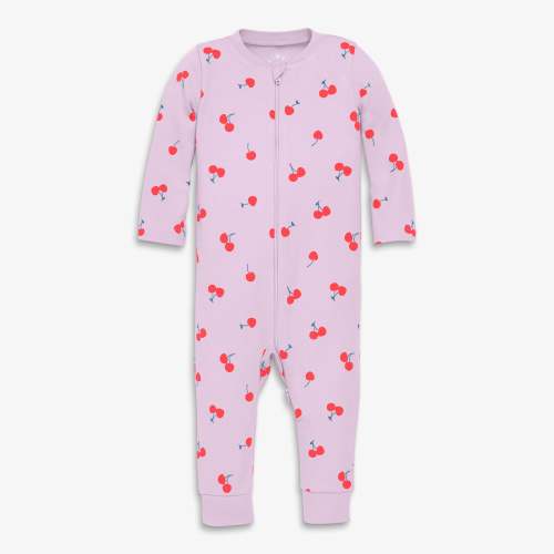 The baby organic zip romper - Hydrangea cherries / 3-6
