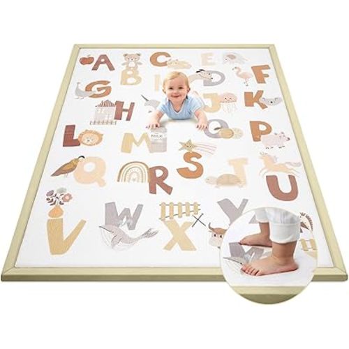 59"×71" Baby Play Mat for Floor & Playpen, 1.2" Thick High-Density Foam Nursery Mat for Tummy Time, Soft Plush Carpet with Non-Slip Bottom for Infant Toddler Baby Crawling Playing (Alphabet)