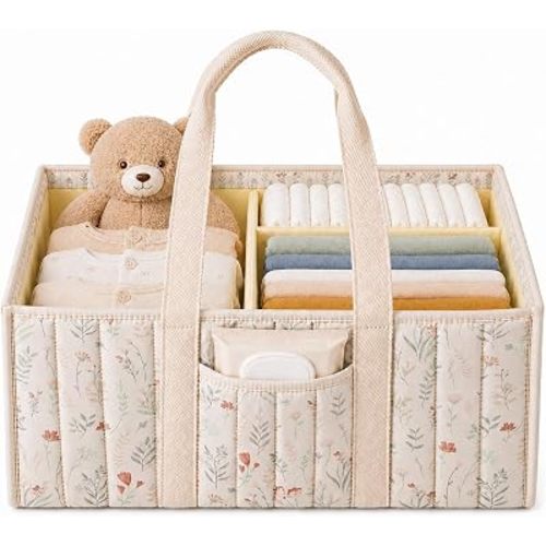 Floral Diaper Caddy Organizer, Baby Essentials Storage Basket