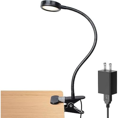 LEPOWER Clip on Light/Reading Lights/Book Light/Desk Lamp Color Changeable/Night Lights Clip on for Desk, Bed Headboard and Computers, Adapter Included (Black)