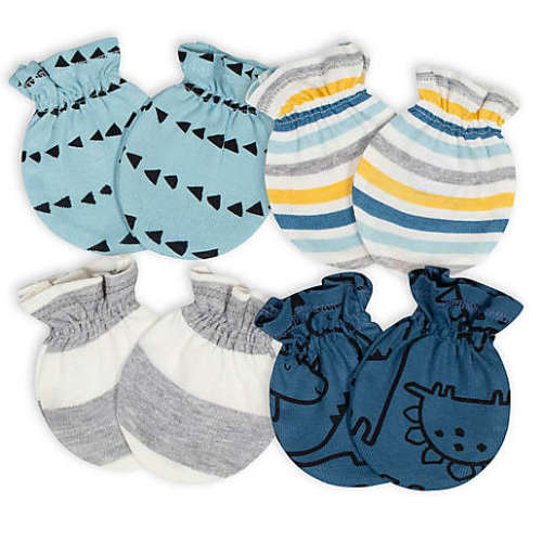 Gerber® Size 0-3M 4-Pack Dino Mittens in Blue/Grey