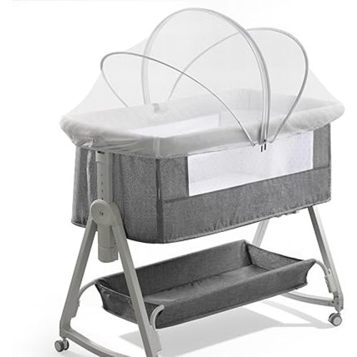Bassinet Mosquito Net - Breathable Mesh Canopy with 2-Way Zipper, Keep Cats & Insects Out for Baby Bassinet/Bedside Sleeper/Travel Crib, Portable with Storage Bag(White-Small)