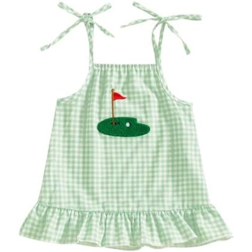 Baby Girls Sports Dress Toddler Seersucker Dress Sleeveless Baseball/Golf Embroidery Sundress Casual Summer Outfit