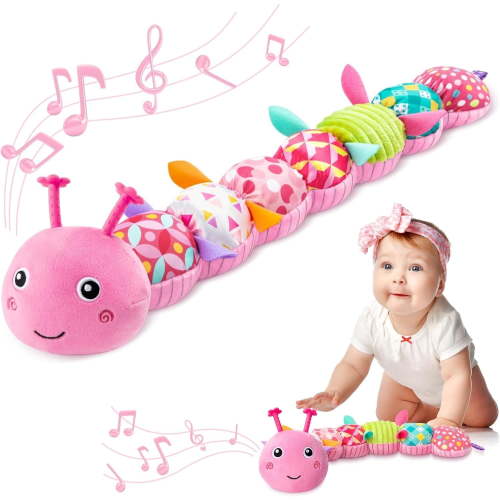 Aochakimg Baby Toys 0-12 Months, Musical Stuffed Animal with Crinkle Rattle Tummy Time Gift