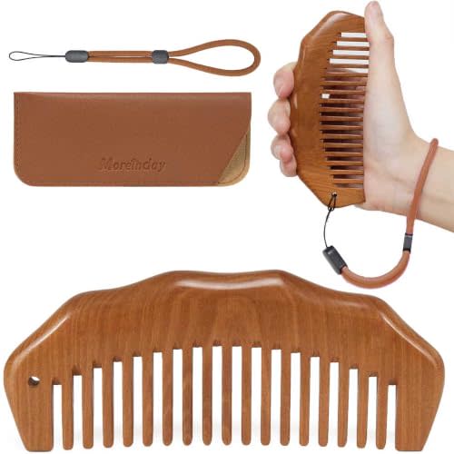 Wooden Labor Comb with Wrist Strap, Birthing Comb for Labor Pain | Anti-slip & Adjustable Strap, No Statics Wooden Comb for Hair Growth, for Scalp Massage & Distribute Oils, Peachwood