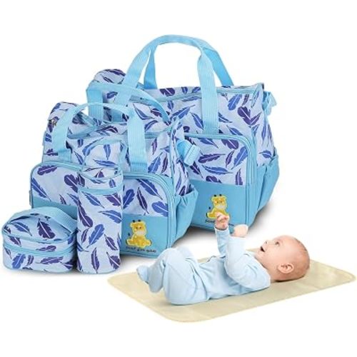Moclever 5Pcs Baby Nappy Diaper Bags Set-Baby Bags for Mom,Waterproof Maternity Bags with Bottle Bag,Food Bag&Changing Pad For Mom Dad