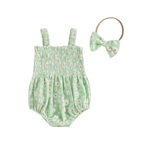 FOMOYUU Infant Newborn Baby Girl Ruffle Sleeveless Romper Summer Clothes Outfit with Cute Floral Print Jumpsuit