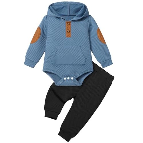 Fommy Baby Boy Clothes Colorblocked Long Sleeve Hoodie + Long Pants 2PCS Fall Winter Outfits Set