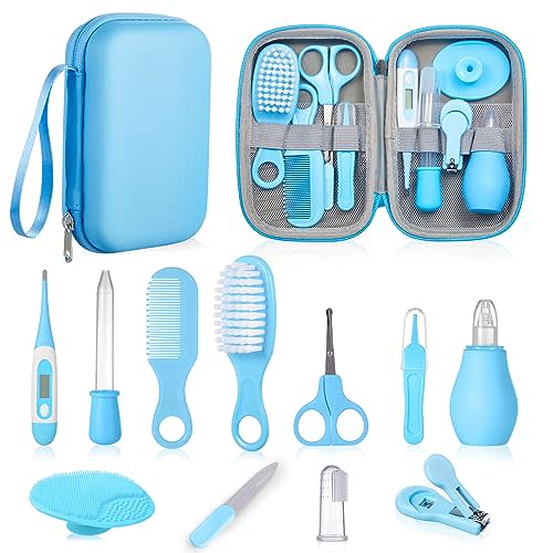 Baby Grooming and Health Kit, Lictin Nursery Care Kit, Newborn Safety Health Care Set with Hair Brush,Comb,Nail Clippers and More for Newborn Infant Toddlers Baby Boys,Baby Blue
