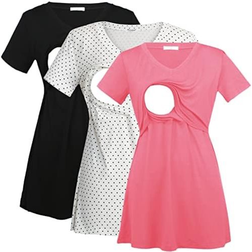 Bearsland Womens 3 Packs V Neck Nursing Tops Maternity Breastfeeding Tee Shirts