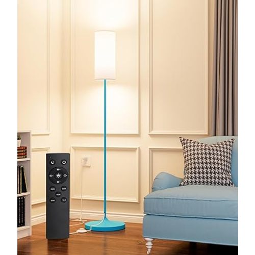 luckystyle LED Floor Lamp for Living Room, DimmableTall Lamps with Foot Switch,Remote Custom Color Temperature Blue Pole Lamp with Lampshade,12W Led Bulb Standing Lamps for Bedroom Office Kid Room