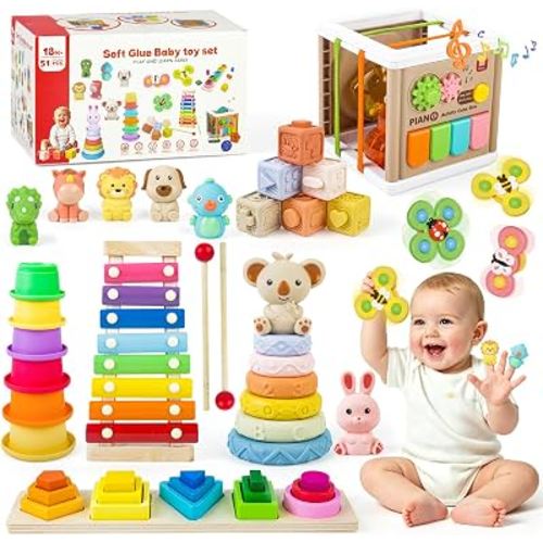 Playix 8 in 1 Musical Baby Toys 6 to 12 Months, Montessori Sensory Toys for Babies 0-6-12-18 Months, Infant Teething Sorting Stacking Cups Toys