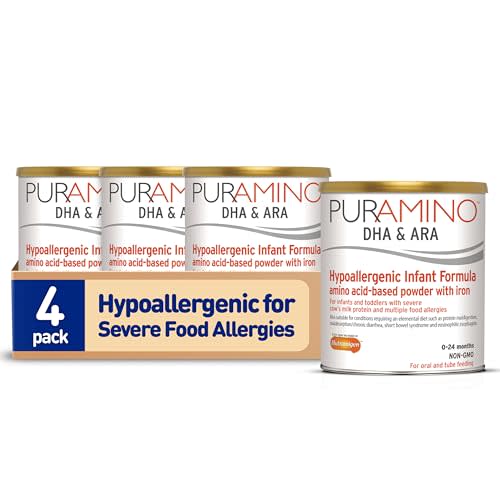 PurAmino, Hypoallergenic Amino Acid Based Infant Formula for Severe Food Allergies and GI Conditions, Nutritionally Complete Baby Formula, 14.1oz can,Pack of 4