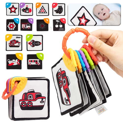 SHELLTON High Contrast Baby Flashcards, Black and White Newborn Brain Development Toys, Visual Stimulation Learning Activity Cards for 0-36 Months, 6 PCs 12 Pages 4.3*4.3'' Educational Infants Gift