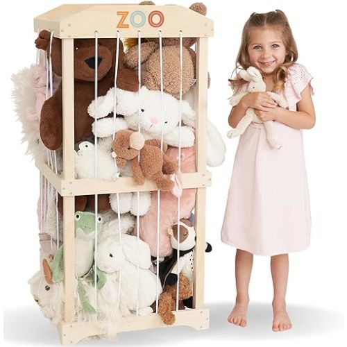 Wooden Stuffed Animal Storage for Kids – Large Toy Storage Organizer & Holder for Your Kids Playroom or Nursery – Easy to Assemble Stuffed Animal Zoo That Keeps Plush Friends Ready for Snuggles