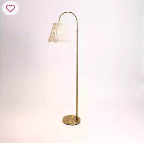 Gold Arched Floor Lamp with White Rattan Shade | Kirklands Home
