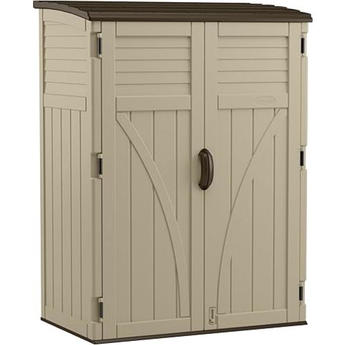 Suncast Outdoor Storage Shed, Water Resistant Resin Vertical Outdoor Storage Cabinet for Patio, Garden Tools, Cushions, & Equipment, Weatherproof Multi-Wall Design, 54 cu. ft., Made in USA