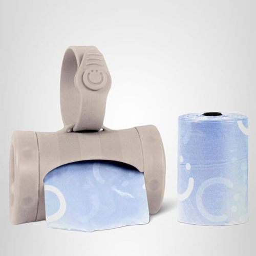 Ubbi Retractable Bag Dispenser for Diaper Bag, Portable Bag Holder for Travel, Newborn Baby Essentials, Diaper Bag Must Have, Includes 24 Lavender Scented Bags, Taupe