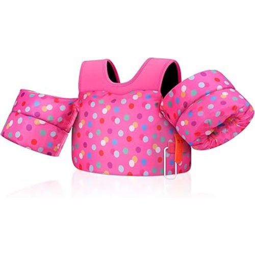 MoKo Toddler Swim Vest for Kids 13-30/20-50/22-66lbs, Swim Arm Floaties Cartoon Swimming Water Wings Pool Float Vests Sleeves Shoulder Straps Arm Band for Children Learn to Swim